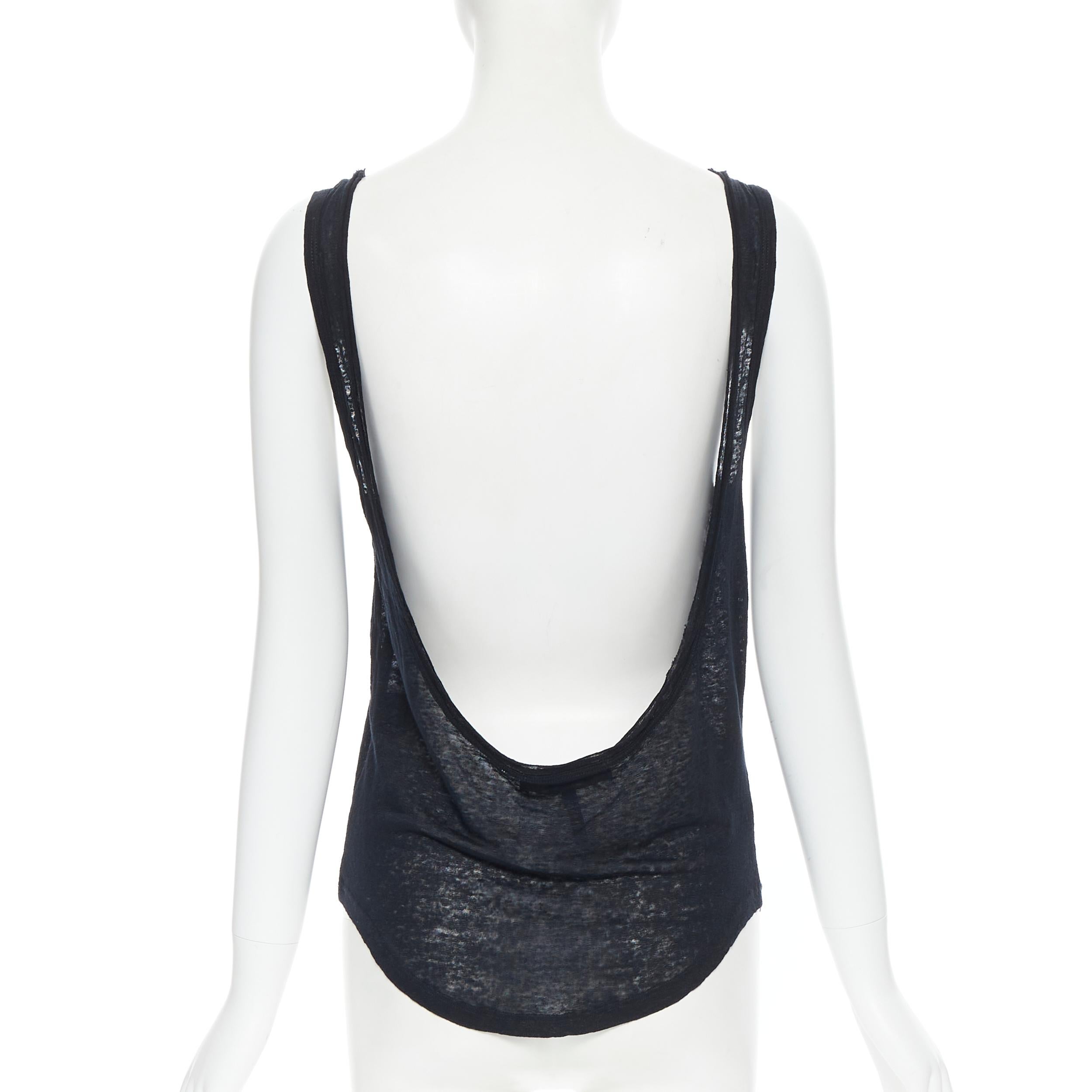 ISABEL MARANT 100% lino nero Canotta nera con scollo aperto e orlo curvo sul retro M 1