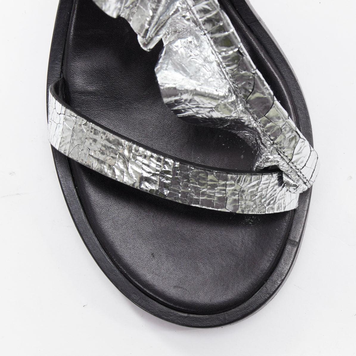 ISABEL MARANT 2017 Aseta silver ruffle leather wrap tie sandals EU37 For Sale 2