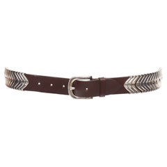 ISABEL MARANT 2021 Tehora brown calfskin leather silver chevron westernbelt 85cm