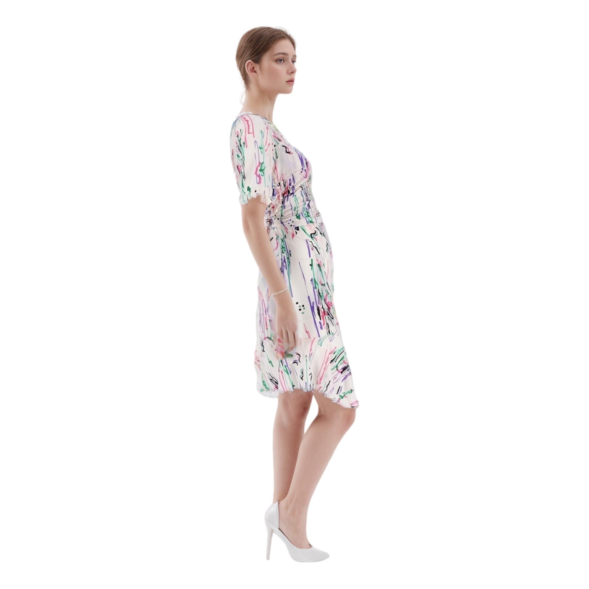 Gris Isabel Marant - Robe en soie à volants à imprimé abstrait en vente