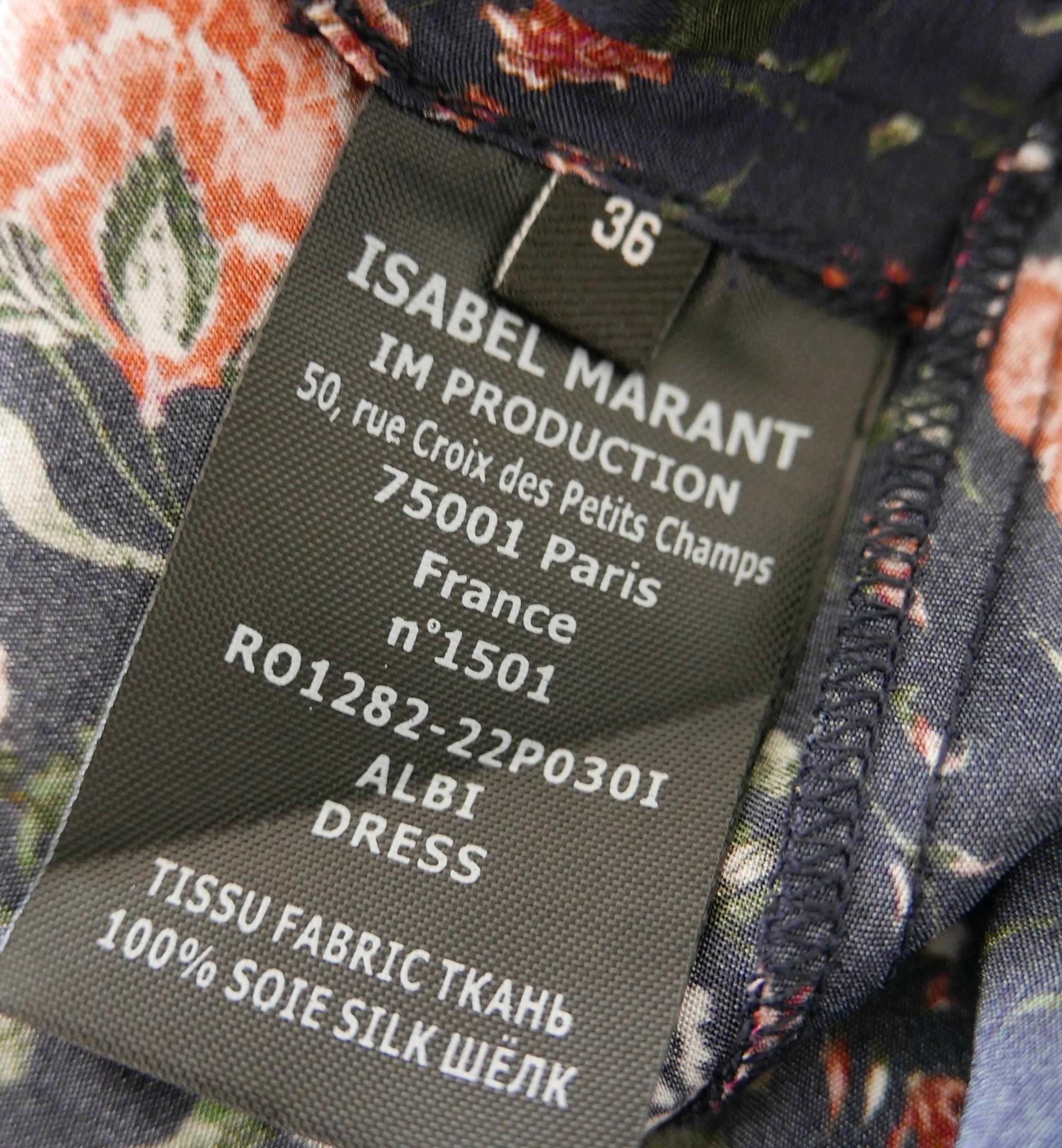  Isabel Marant Albini Floral Print Midnight Silk Dress For Sale 4