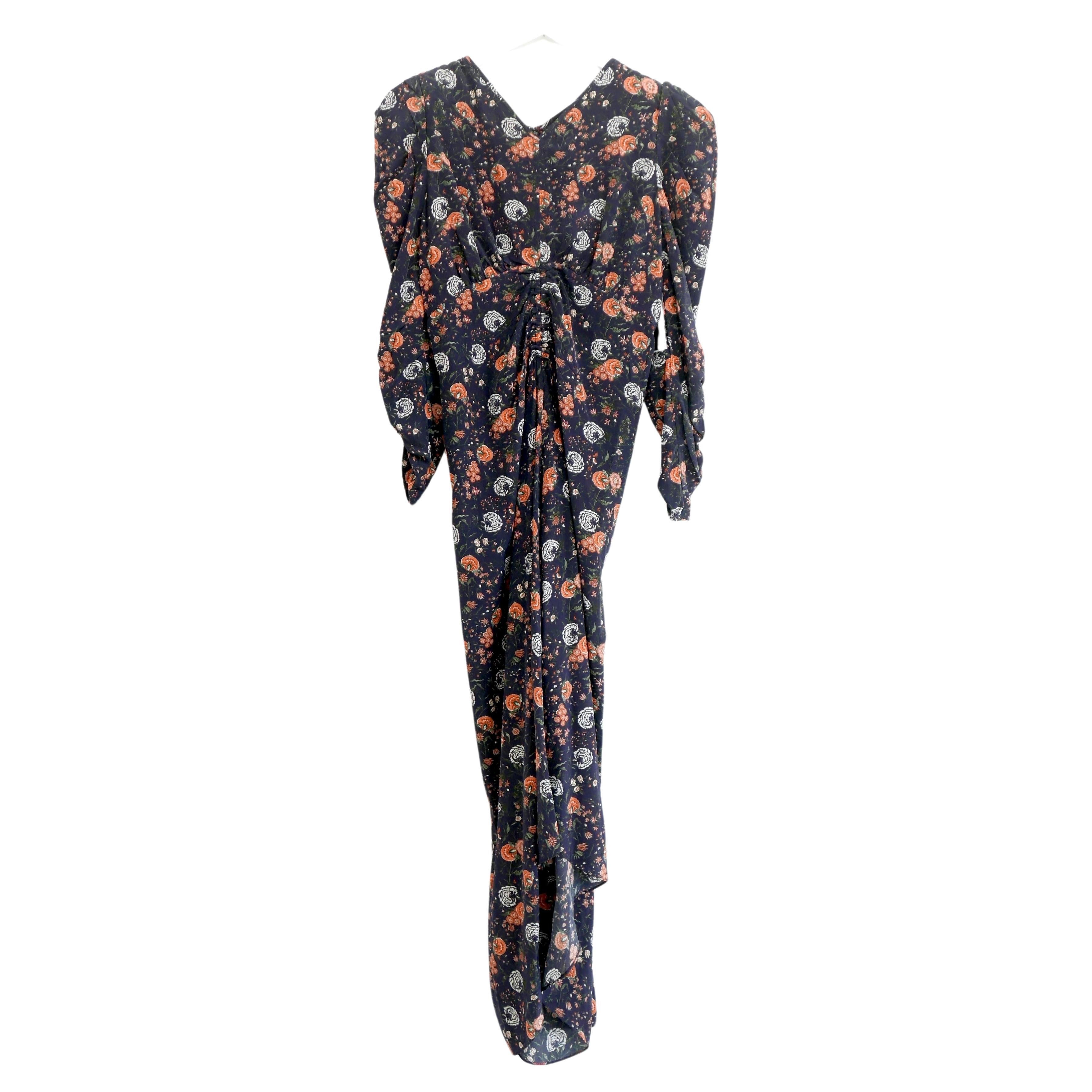  Isabel Marant Albini Floral Print Midnight Silk Dress For Sale