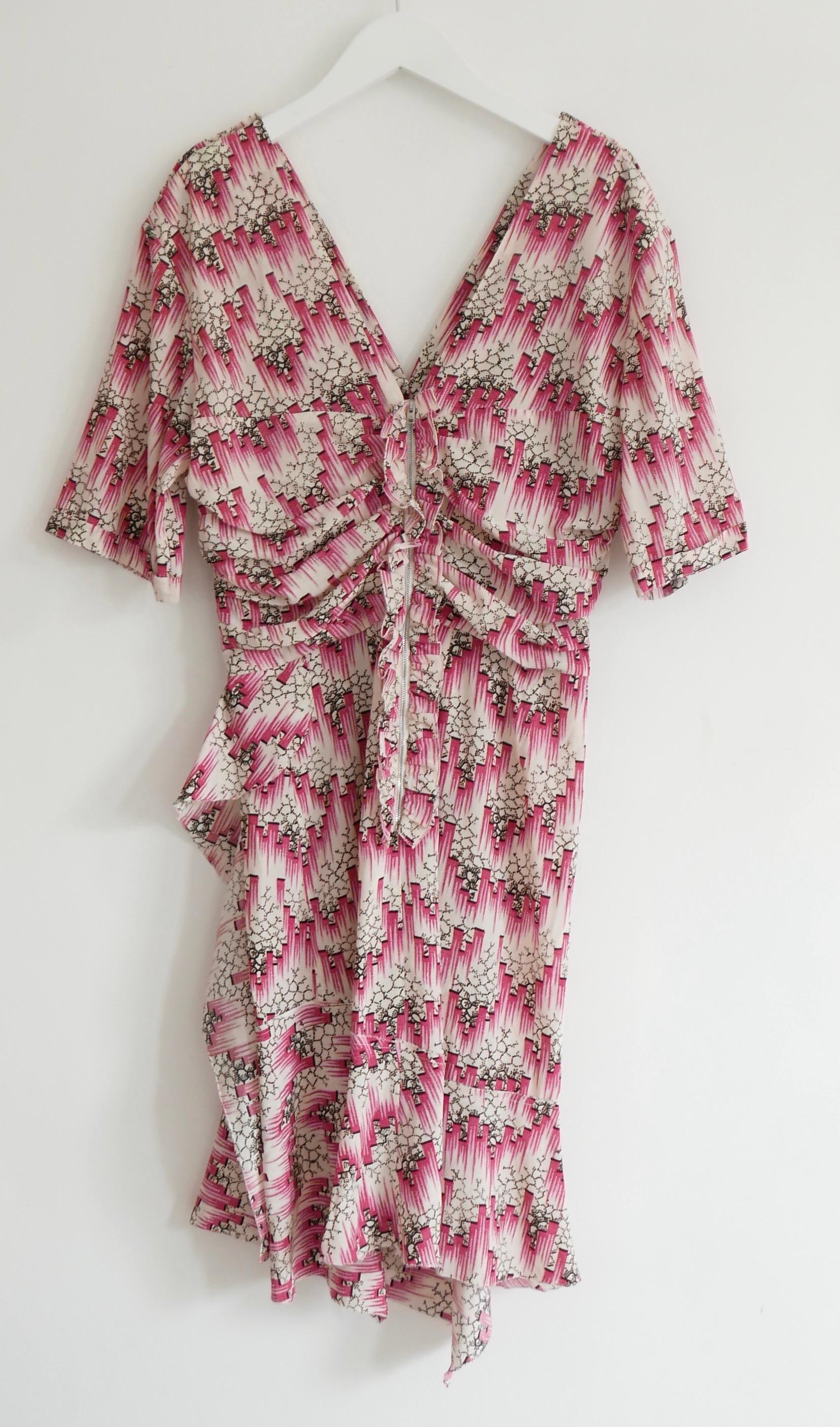 Isabel Marant Arodie Pink Print Dress In Excellent Condition For Sale In London, GB