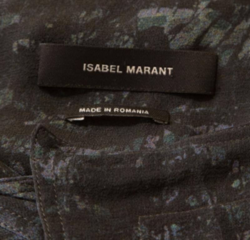Isabel Marant Ash Schwarz Abstrakter Druck Transparentes Seiden-Tunika-Top L im Angebot 1