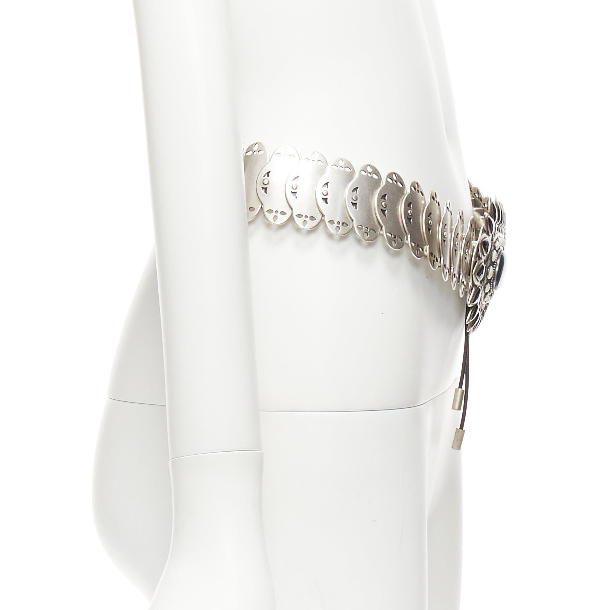 Women's ISABEL MARANT Azema green embellished paisley silver metal plate chain belt 75cm For Sale