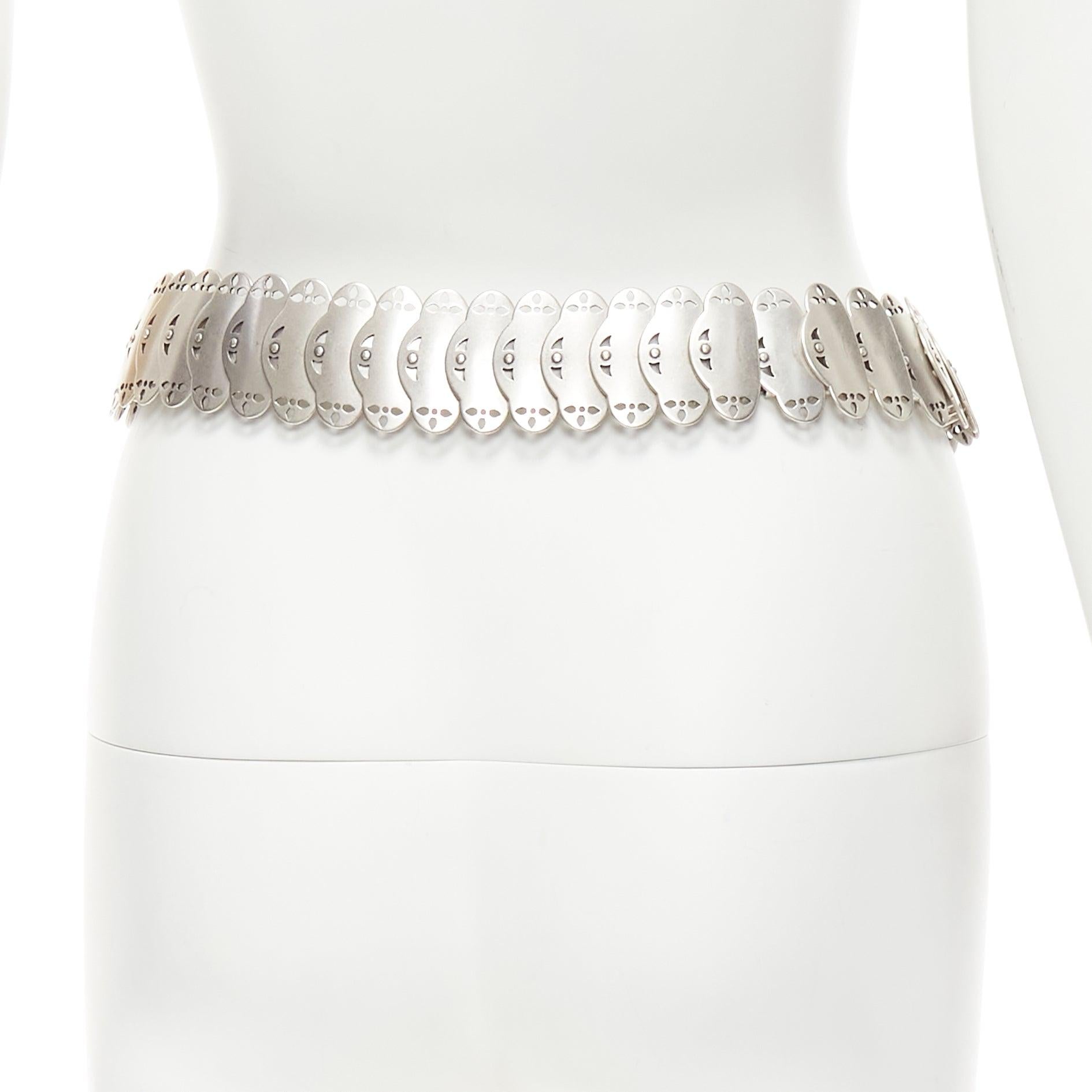 ISABEL MARANT Azema green embellished paisley silver metal plate chain belt 75cm For Sale 2