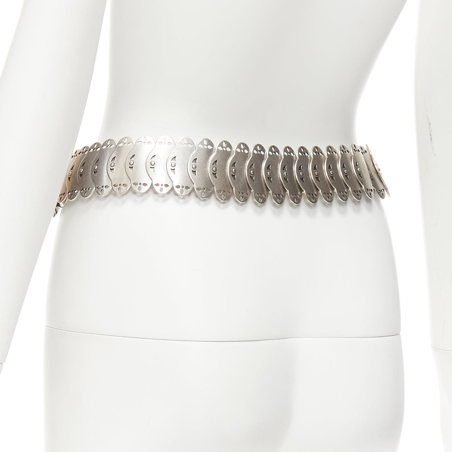ISABEL MARANT Azema green embellished paisley silver metal plate chain belt 75cm For Sale 2