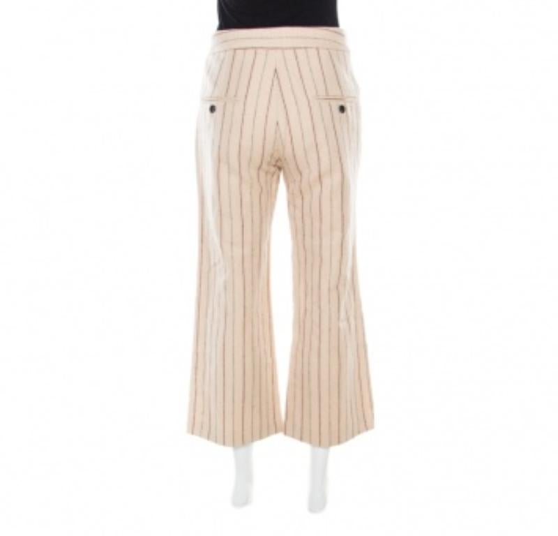 Isabel Marant Beige Gestreifte Hose aus Leinen und Wolle Keroan Cropped Pants S Damen im Angebot