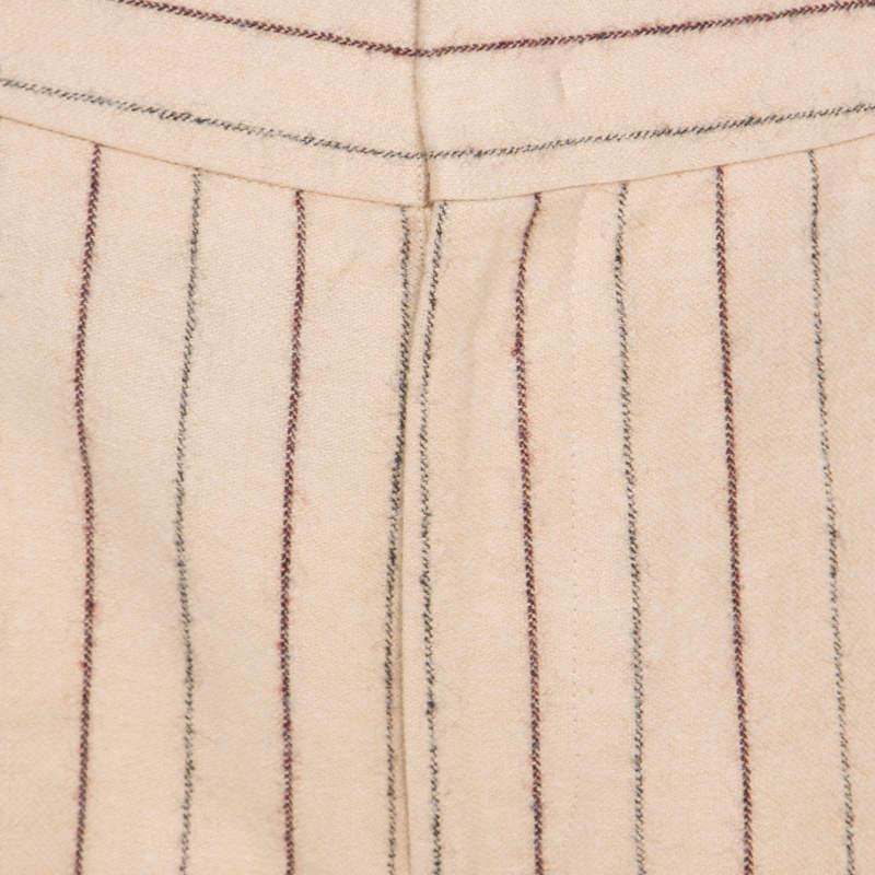 Women's Isabel Marant Beige Striped Linen and Wool Flared Keroan Cropped Pants S For Sale