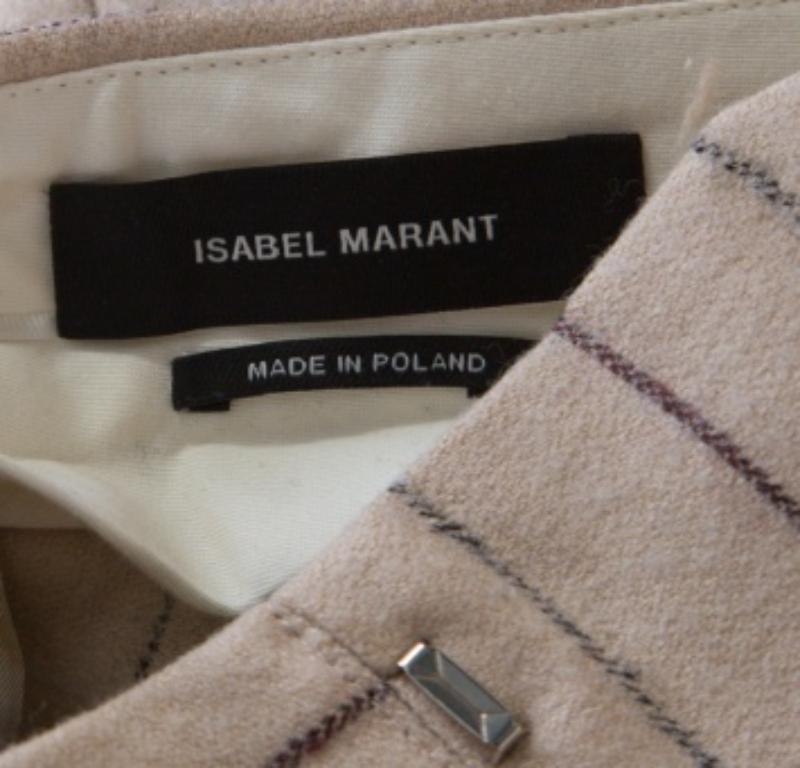 Isabel Marant Beige Gestreifte Hose aus Leinen und Wolle Keroan Cropped Pants S im Angebot 1
