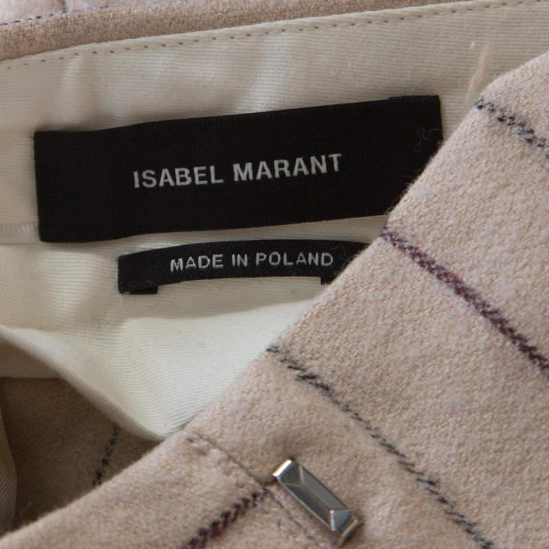 Isabel Marant Beige Striped Linen and Wool Flared Keroan Cropped Pants S For Sale 1
