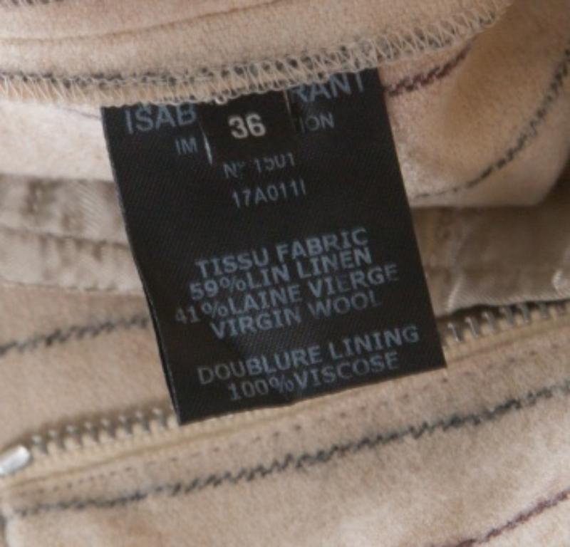 Isabel Marant Beige Gestreifte Hose aus Leinen und Wolle Keroan Cropped Pants S im Angebot 2