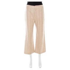 Isabel Marant Beige Striped Linen and Wool Flared Keroan Cropped Pants S