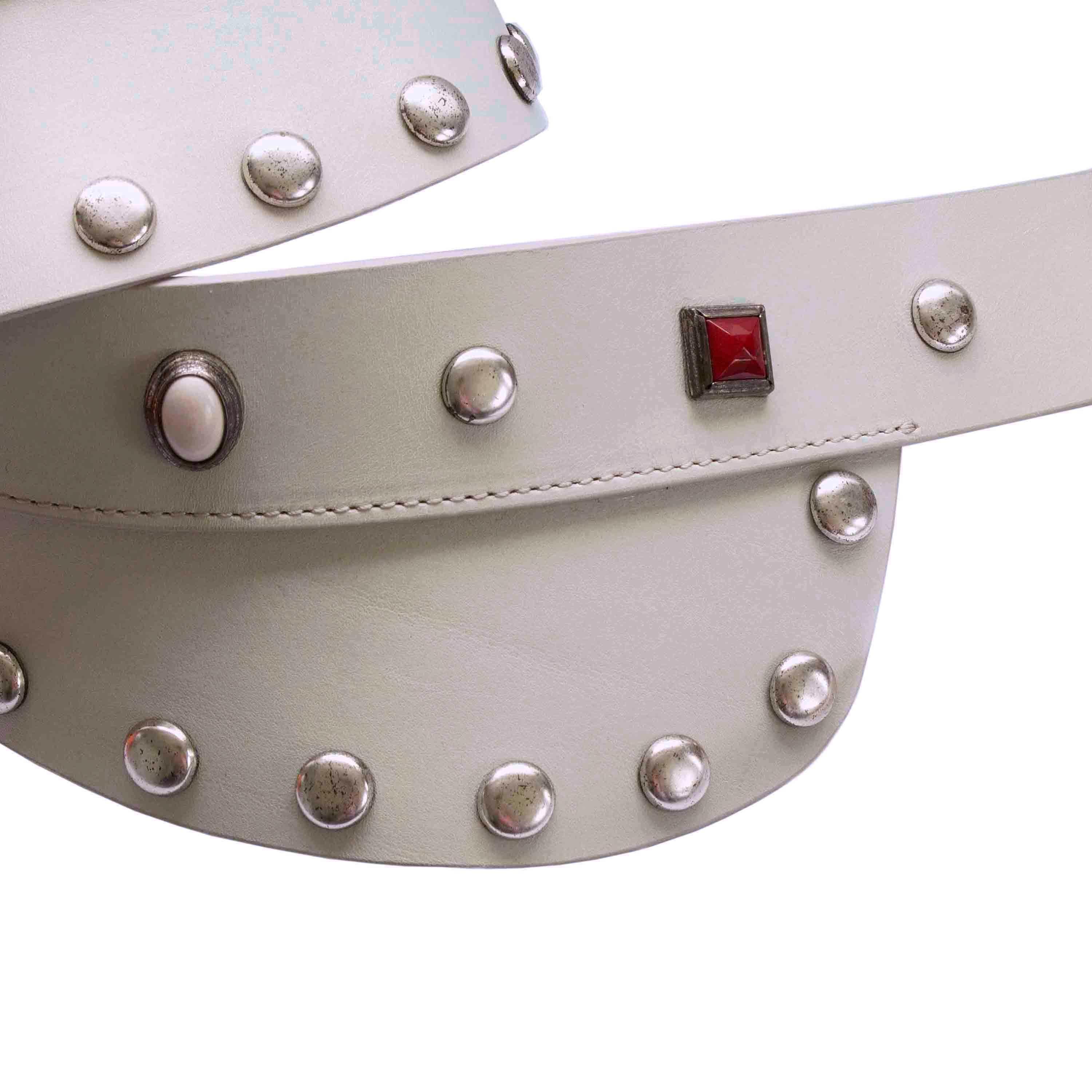Isabel Marant Belt - Leather + Stud Detailing - Red & White Beading For Sale 1