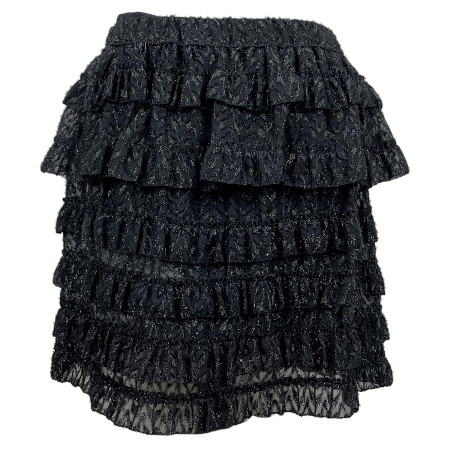 Isabel Marant Black Blair Metallic Tiered Ruffle Skirt Size 38 FR For Sale  at 1stDibs