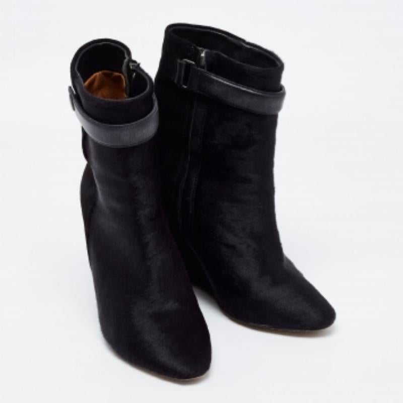 Women's Isabel Marant Black Calf Hair and Suede Wedge Ankle Boots Size 36 For Sale