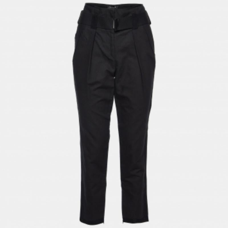 Donna Isabel Marant Pantaloni affusolati in cotone nero con dettaglio cintura M. in vendita