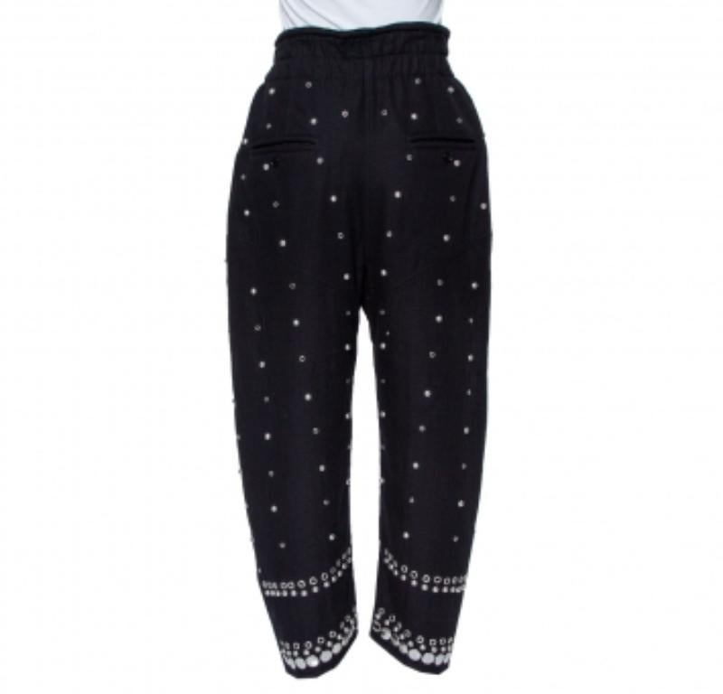 Isabel Marant Black Cotton Studded Paneled Eloma Pants L In Good Condition For Sale In Dubai, Al Qouz 2