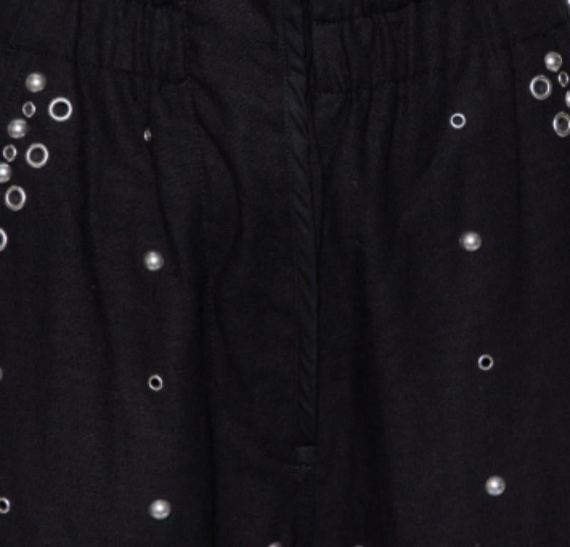 Women's Isabel Marant Black Cotton Studded Paneled Eloma Pants L For Sale