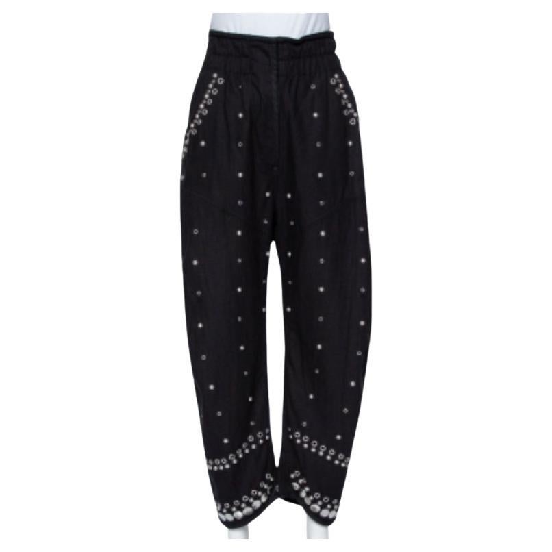 Isabel Marant Black Cotton Studded Paneled Eloma Pants L For Sale