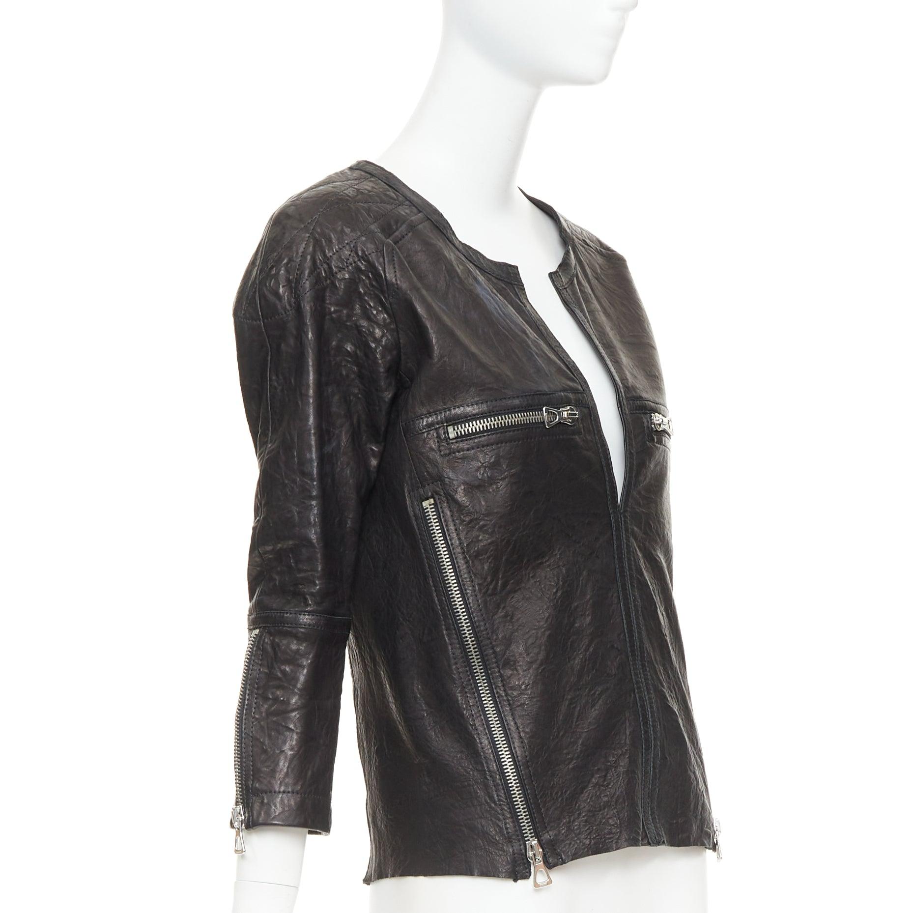 ISABEL MARANT cazadora biker de piel arrugada negra con cremallera FR1 S Negro en venta