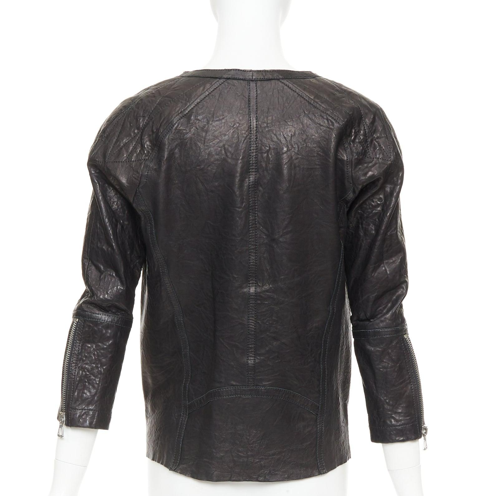 ISABEL MARANT cazadora biker de piel arrugada negra con cremallera FR1 S en venta 1