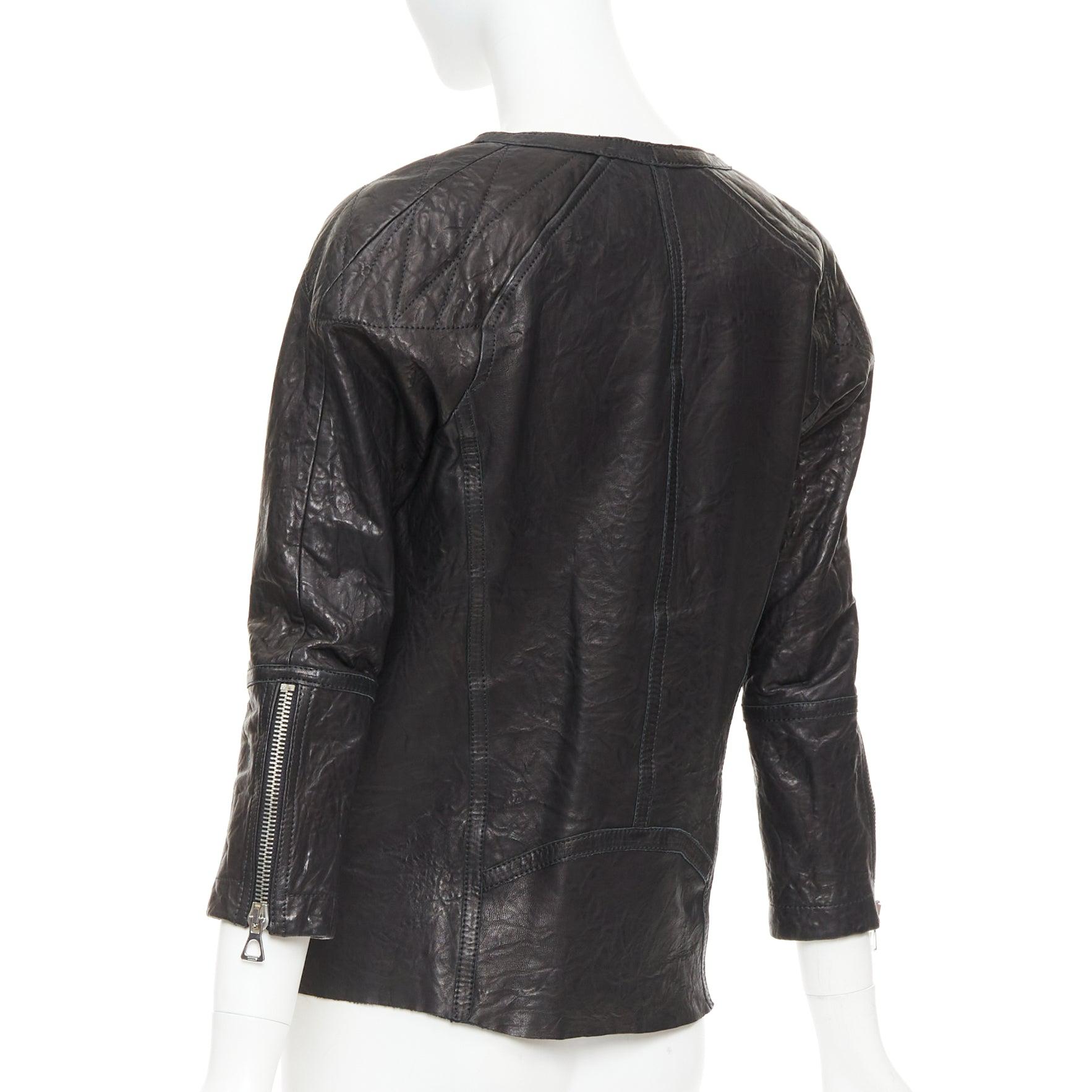 ISABEL MARANT cazadora biker de piel arrugada negra con cremallera FR1 S en venta 2