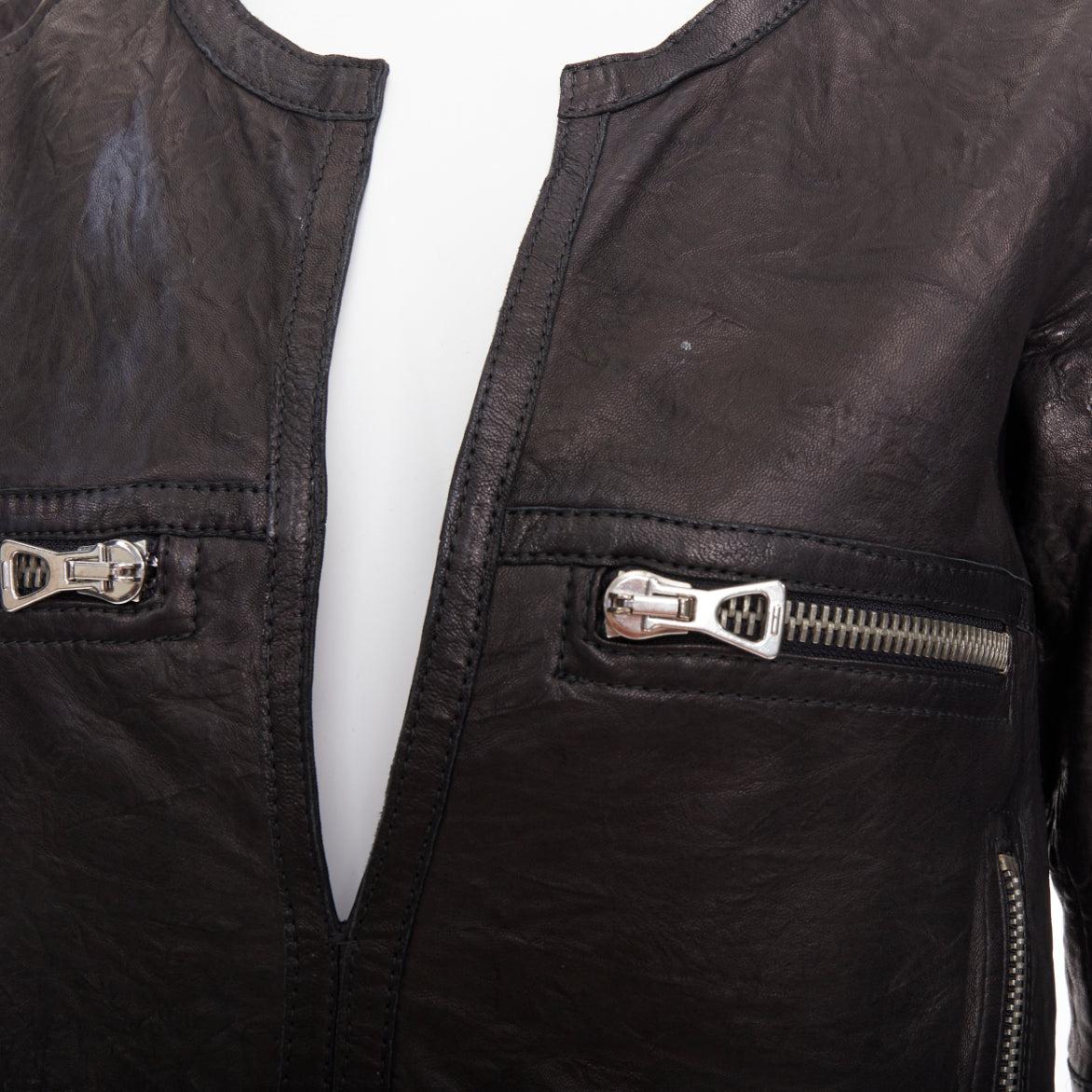 ISABEL MARANT cazadora biker de piel arrugada negra con cremallera FR1 S en venta 3