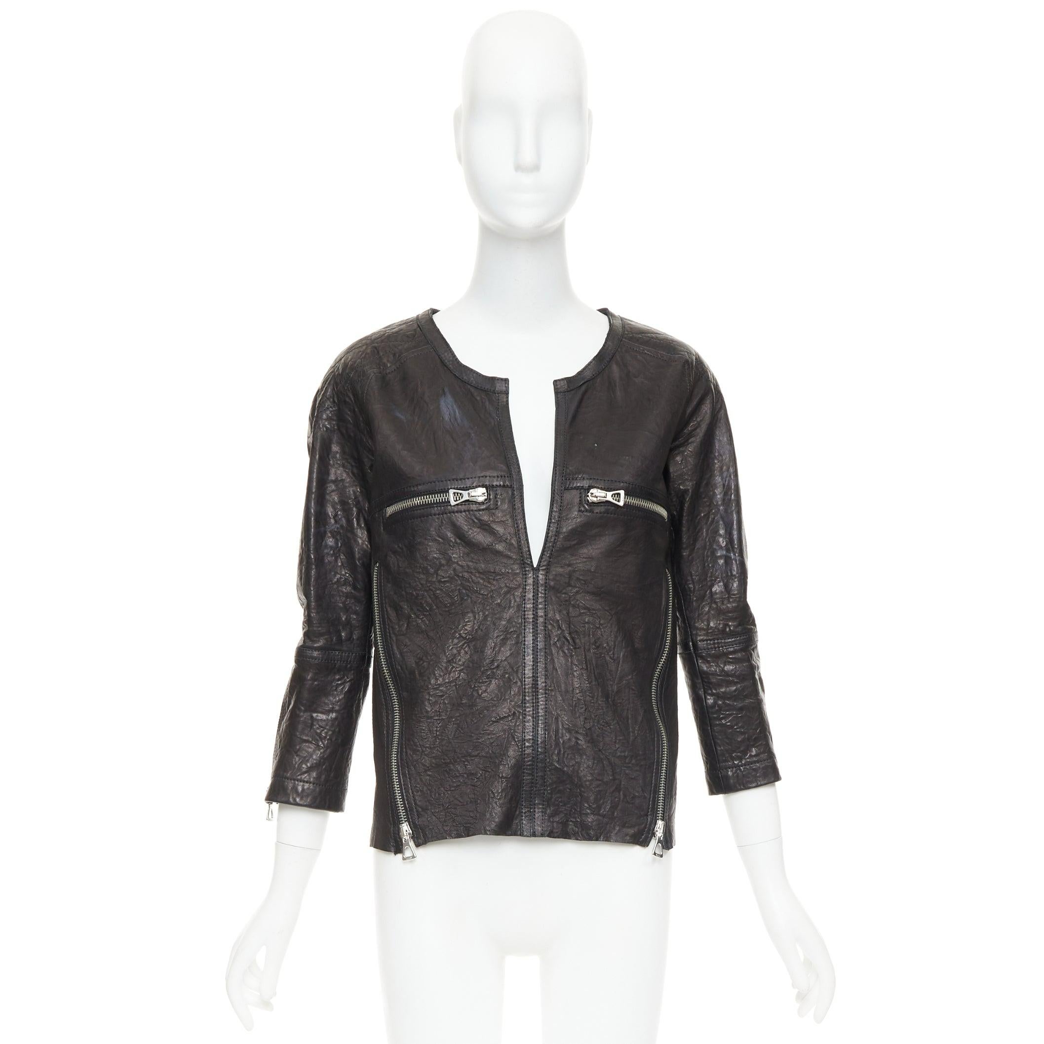 ISABEL MARANT cazadora biker de piel arrugada negra con cremallera FR1 S en venta 5
