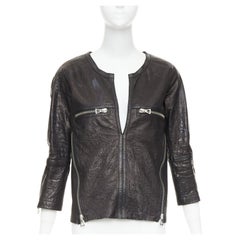 ISABEL MARANT black crinkled leather biker zip pullover jacket FR1 S
