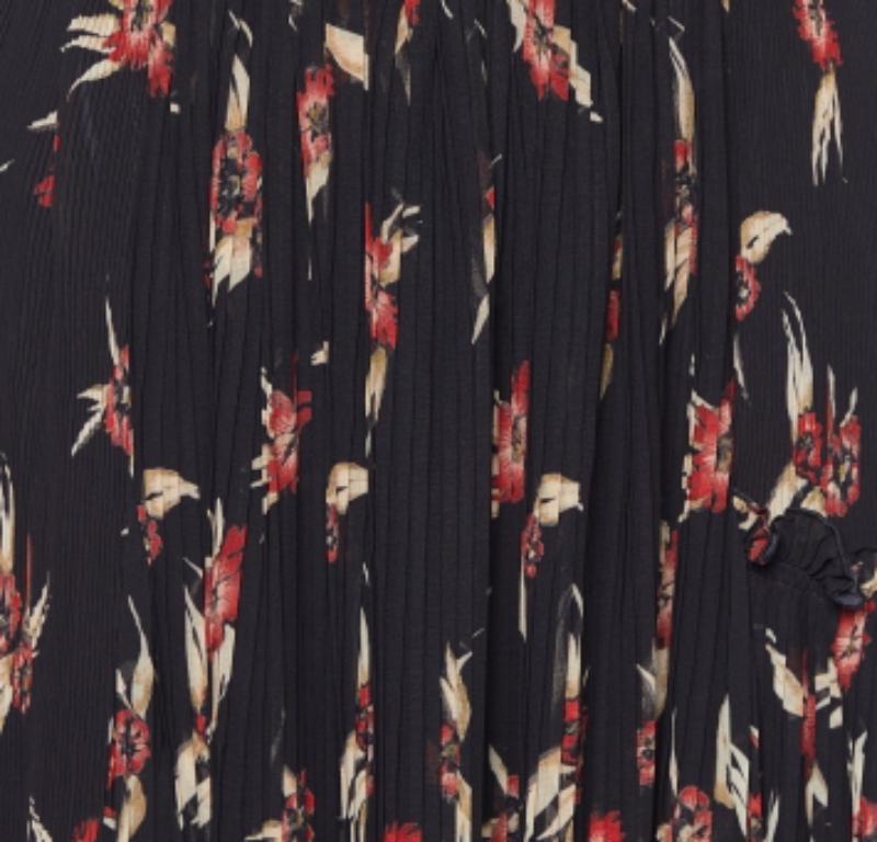 Women's Isabel Marant Black Floral Print Crepe Pleated Midi Skirt S For Sale