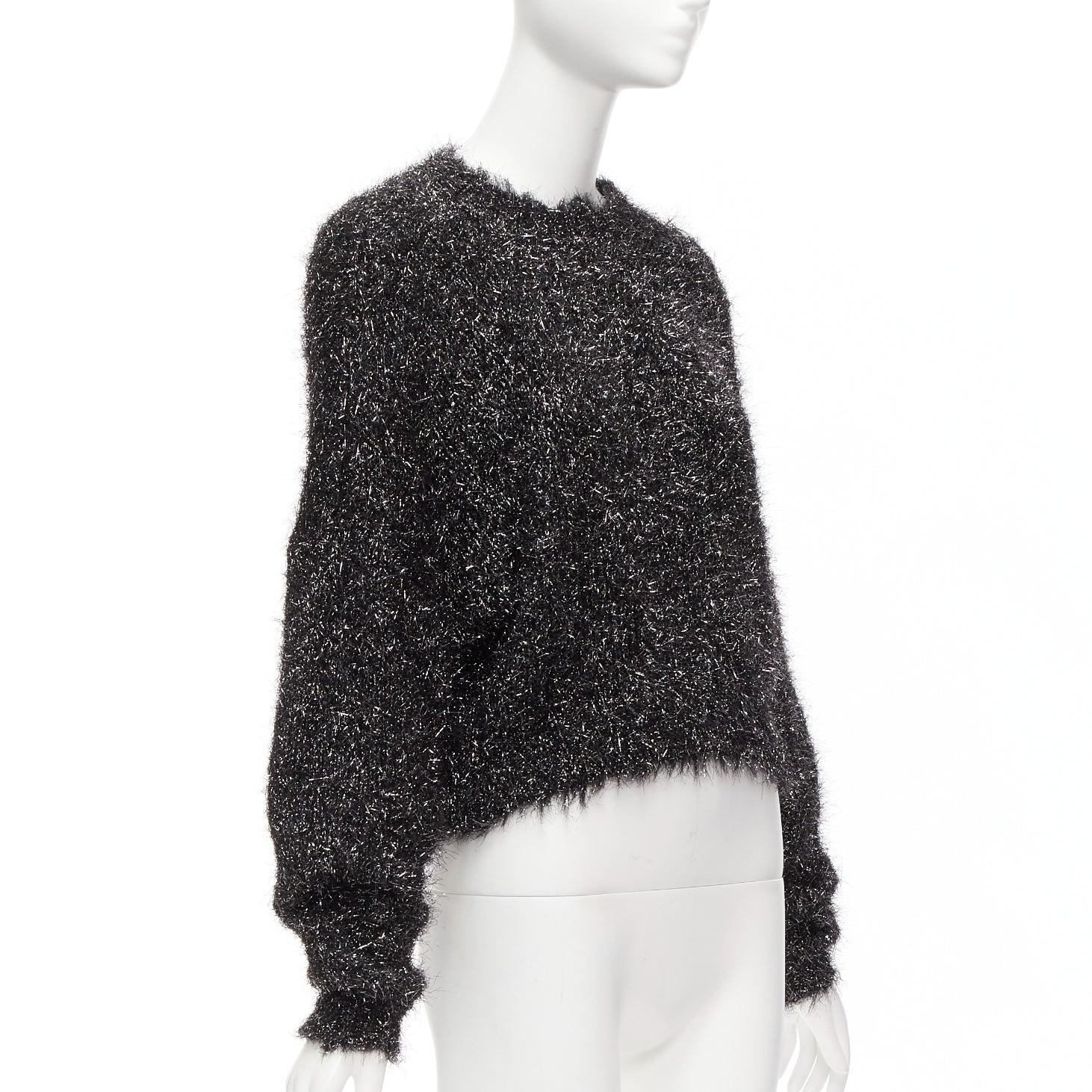 Women's ISABEL MARANT black gunmetal tinsel batwing slouchy cropped sweater FR34 XS For Sale