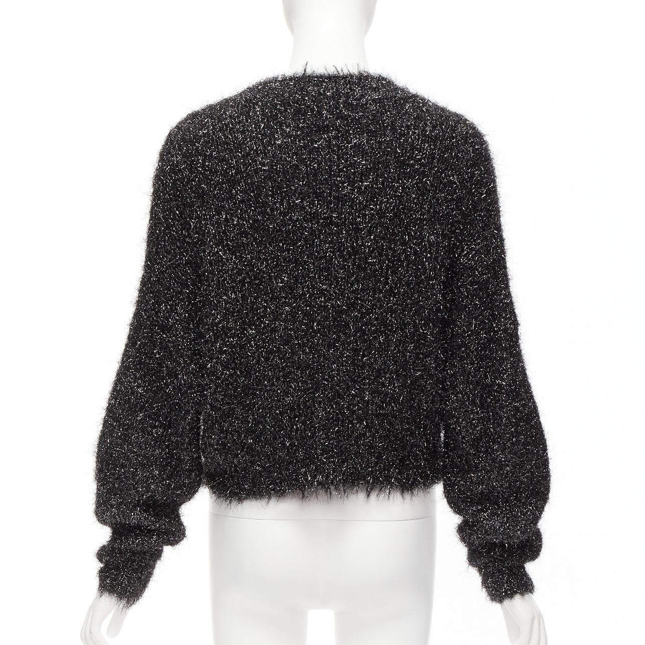 ISABEL MARANT black gunmetal tinsel batwing slouchy cropped sweater FR34 XS For Sale 2