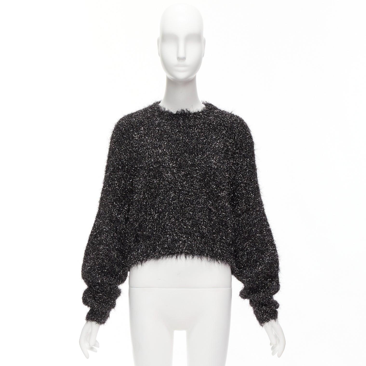 ISABEL MARANT black gunmetal tinsel batwing slouchy cropped sweater FR34 XS For Sale 6