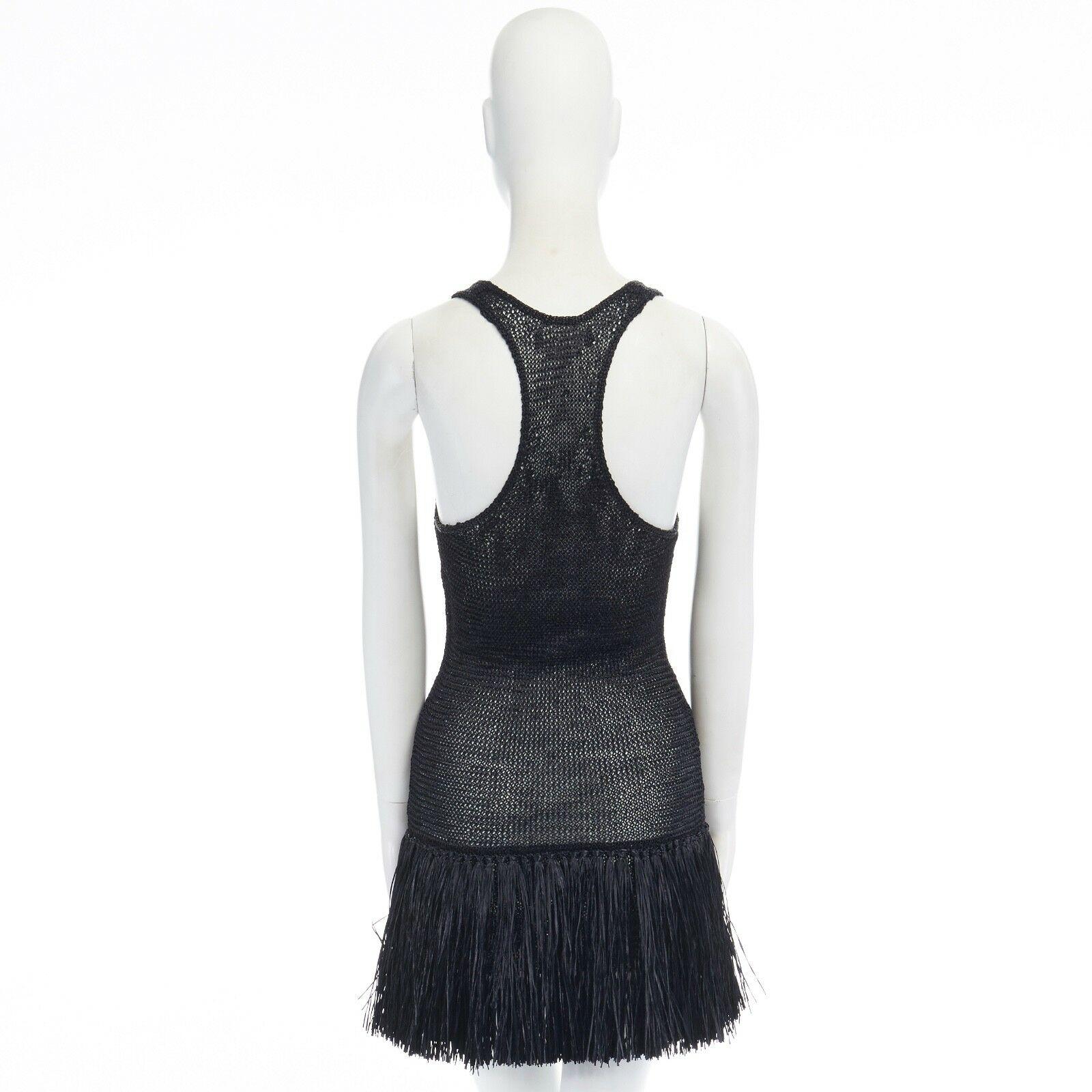 Women's ISABEL MARANT black  Italian yarn strass fringe hula skirt mini dress FR36