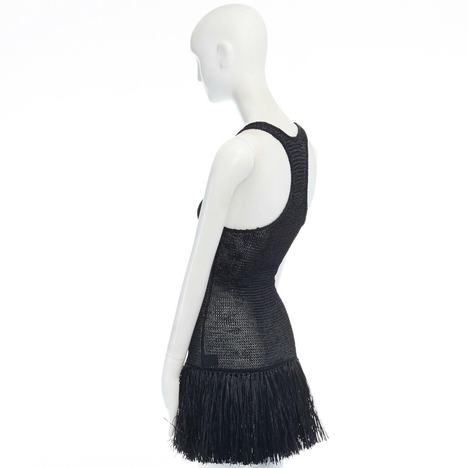ISABEL MARANT black  Italian yarn strass fringe hula skirt mini dress FR36 1