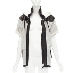 ISABEL MARANT chaqueta con capucha de algodón gris ribeteada en piel de cordero negra Sz.1 S