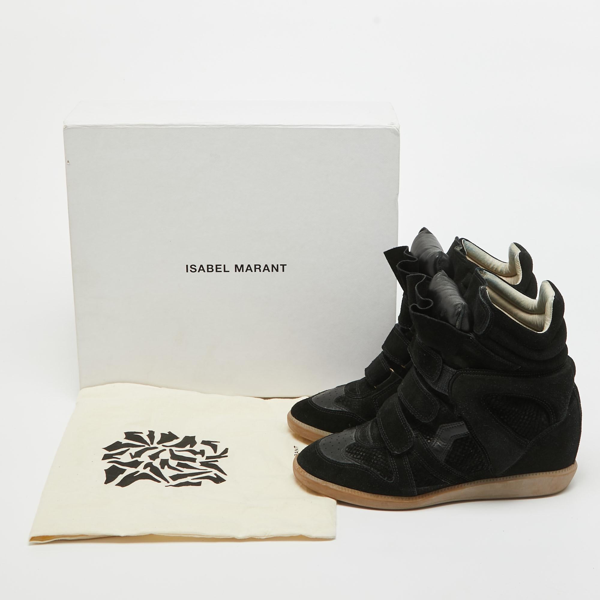 Isabel Marant Black Leather and Suede Over Basket Wedge High Top Sneakers Size 3 Pour femmes en vente