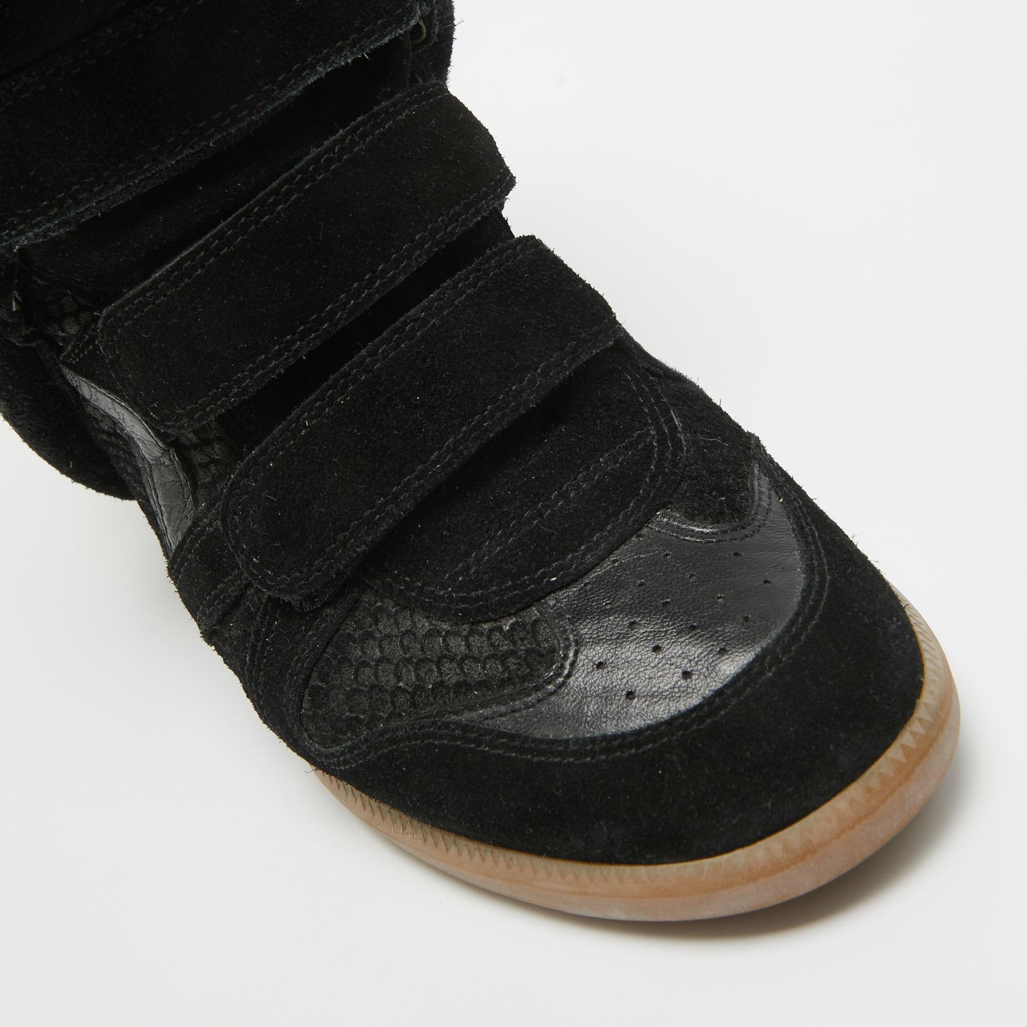 Isabel Marant Black Leather and Suede Over Basket Wedge High Top Sneakers Size 3 For Sale 2