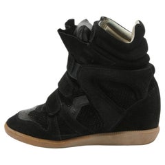 Used Isabel Marant Black Leather and Suede Over Basket Wedge High Top Sneakers Size 3