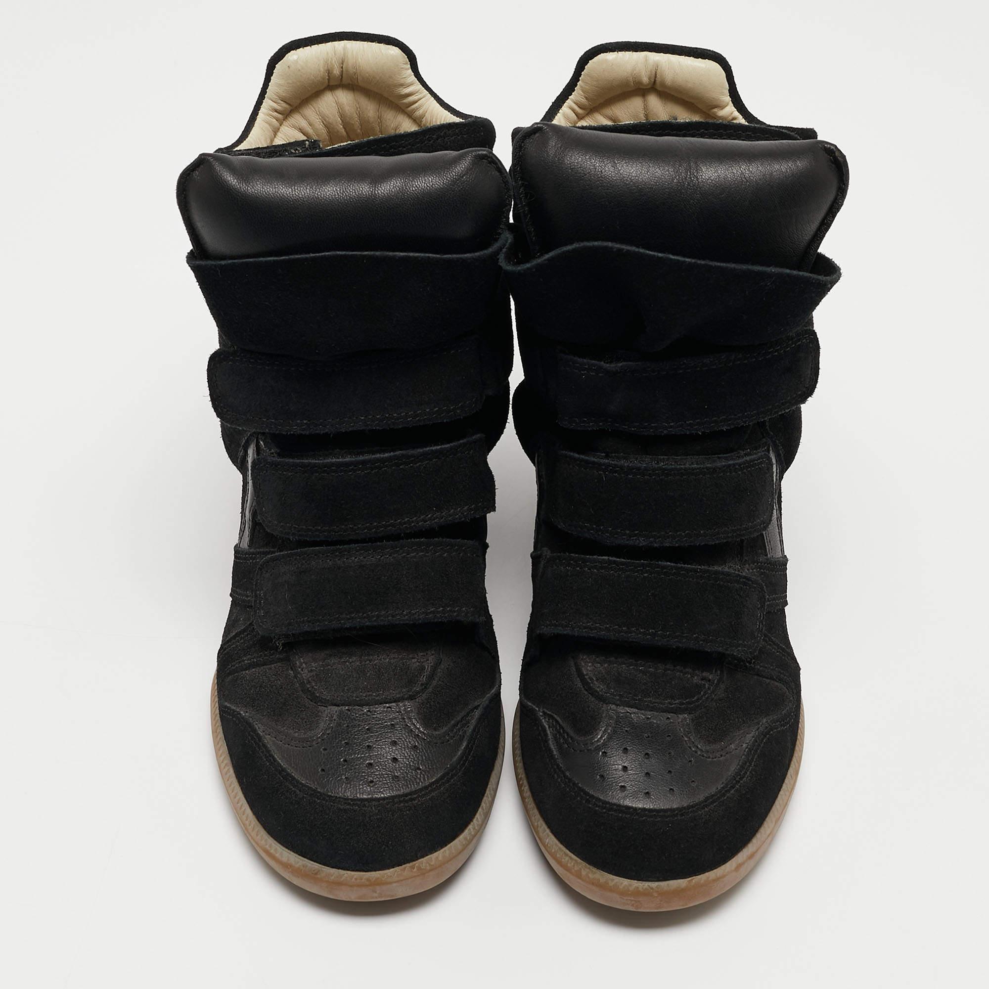 Isabel Marant Black Leather and Suede Wedge Sneakers Size 37 In Good Condition For Sale In Dubai, Al Qouz 2