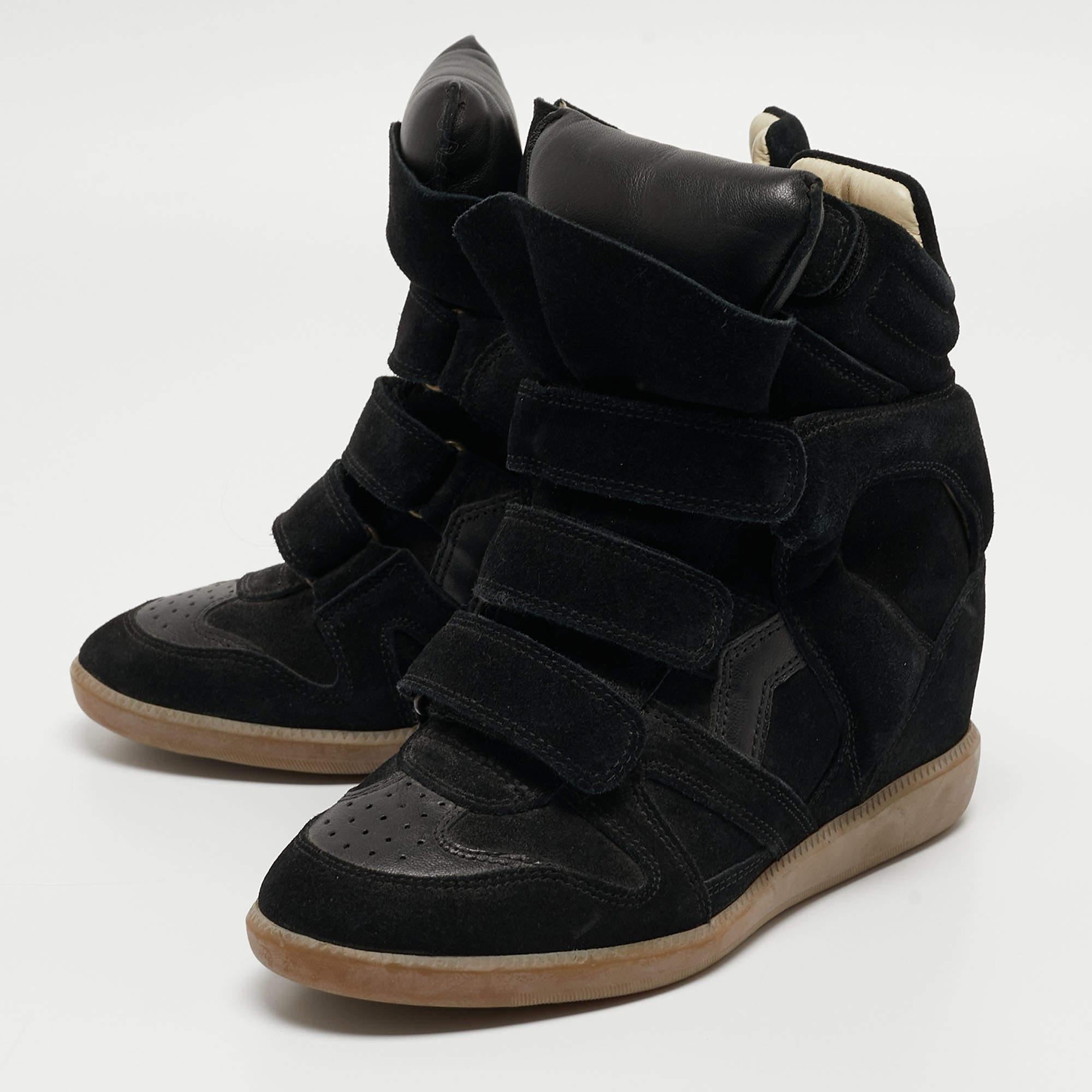 Isabel Marant Black Leather and Suede Wedge Sneakers Size 37 For Sale 1