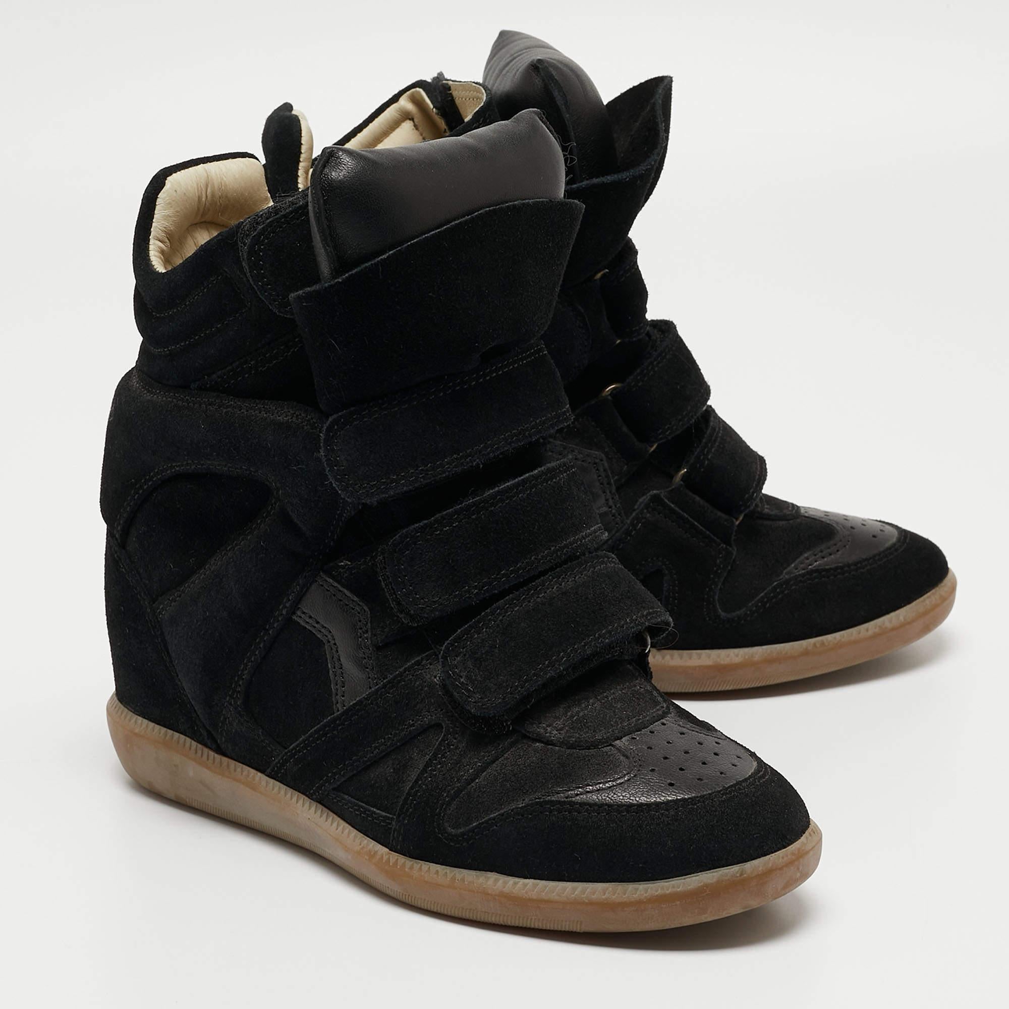 Isabel Marant Black Leather and Suede Wedge Sneakers Size 37 For Sale 3
