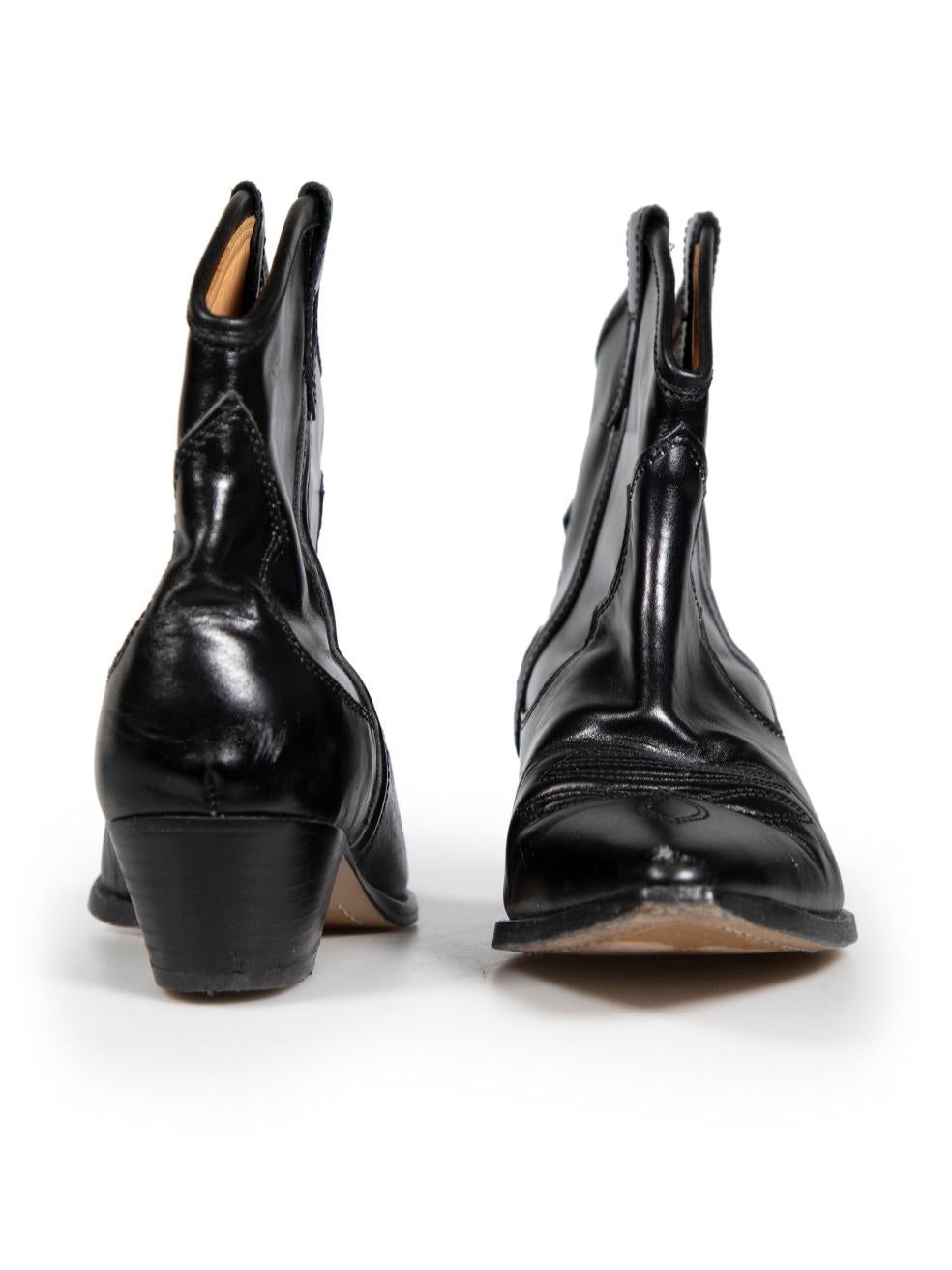 Isabel Marant Black Leather Dahope Cowboy Boots Size IT 38 In Good Condition For Sale In London, GB