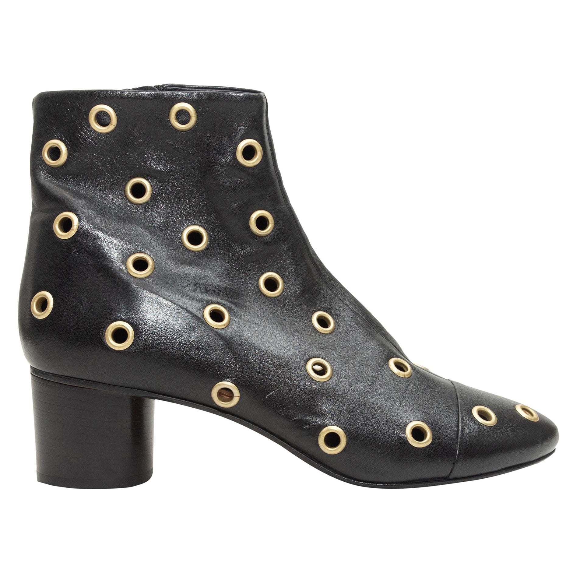 Isabel Marant Black Leather Grommet Ankle Boots