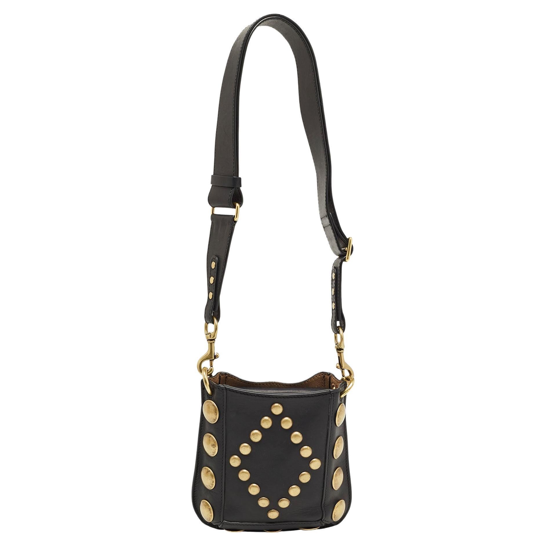 Isabel Marant Black Leather Nasko Studded Crossbody Bag For Sale