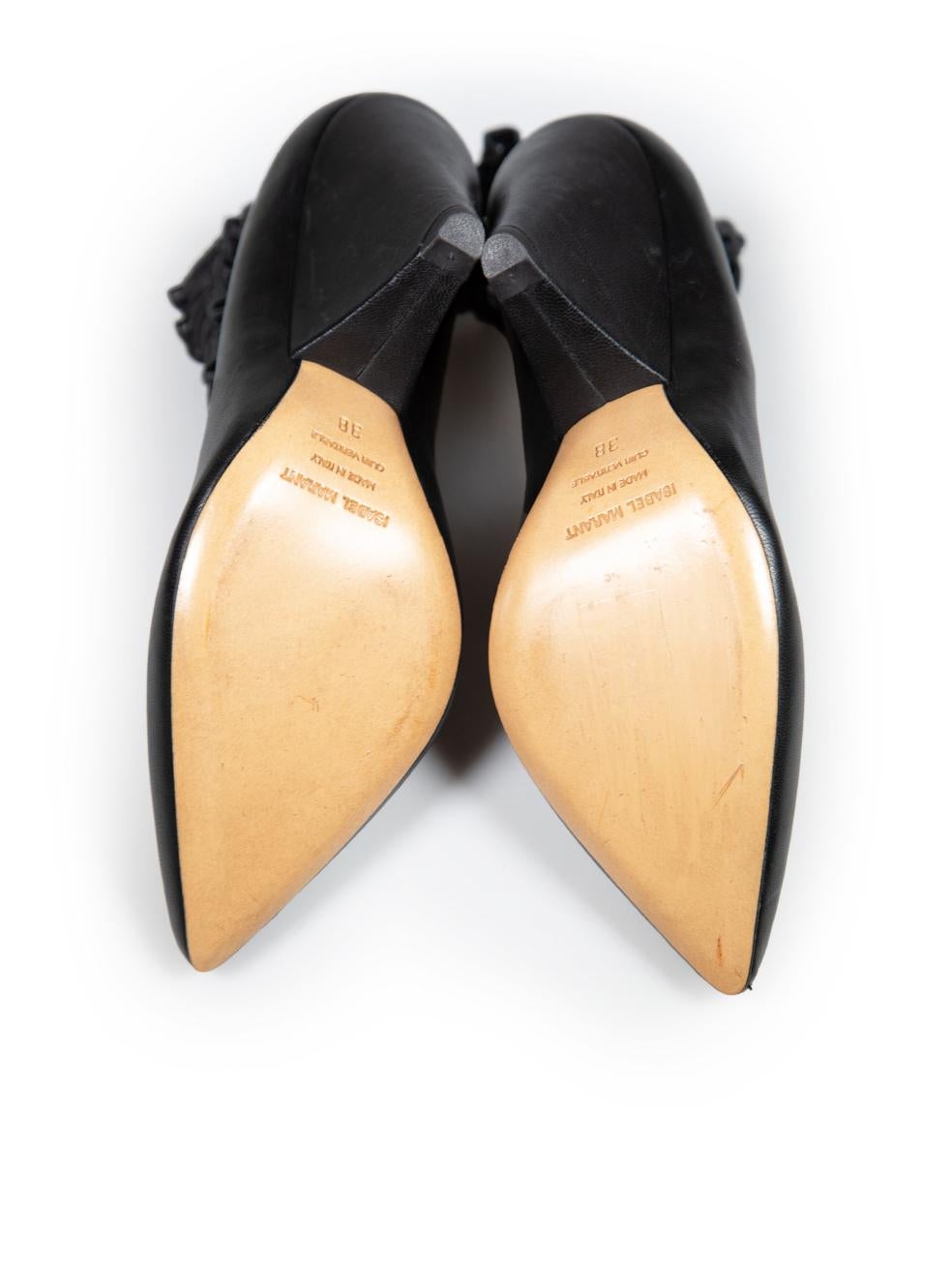 Women's Isabel Marant Black Leather Ruched Ankle Heels Size IT 38 For Sale