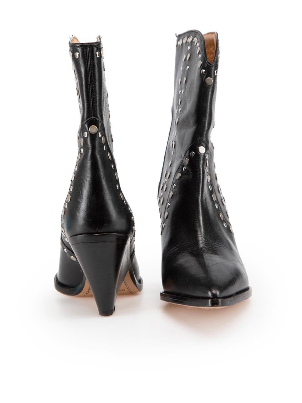Isabel Marant Black Leather Studded Cowboy Boots Size IT 36 In Excellent Condition In London, GB