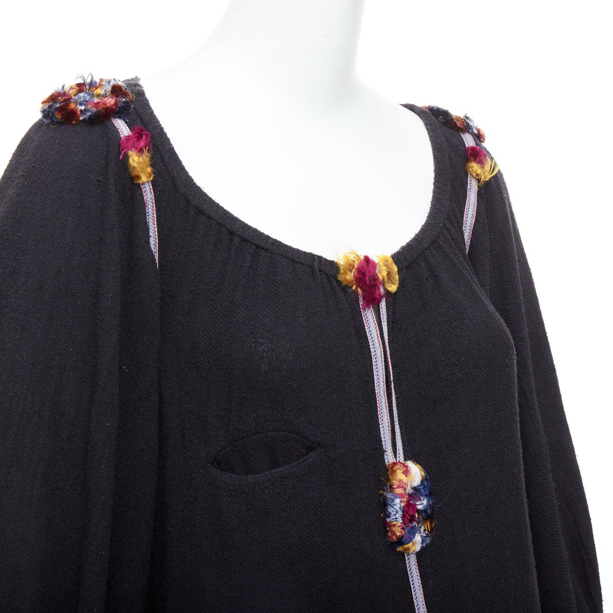 ISABEL MARANT black multicolour pompom trim boho dress Sz.1 S
Reference: ECLO/A00016
Brand: Isabel Marant
Material: Fabric
Color: Black, Multicolour
Pattern: Solid
Closure: Slip On
Made in: India

CONDITION:
Condition: Very good, this item was