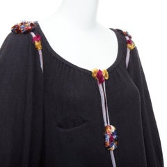 ISABEL MARANT black multicolour pompom trim boho dress Sz.1 S